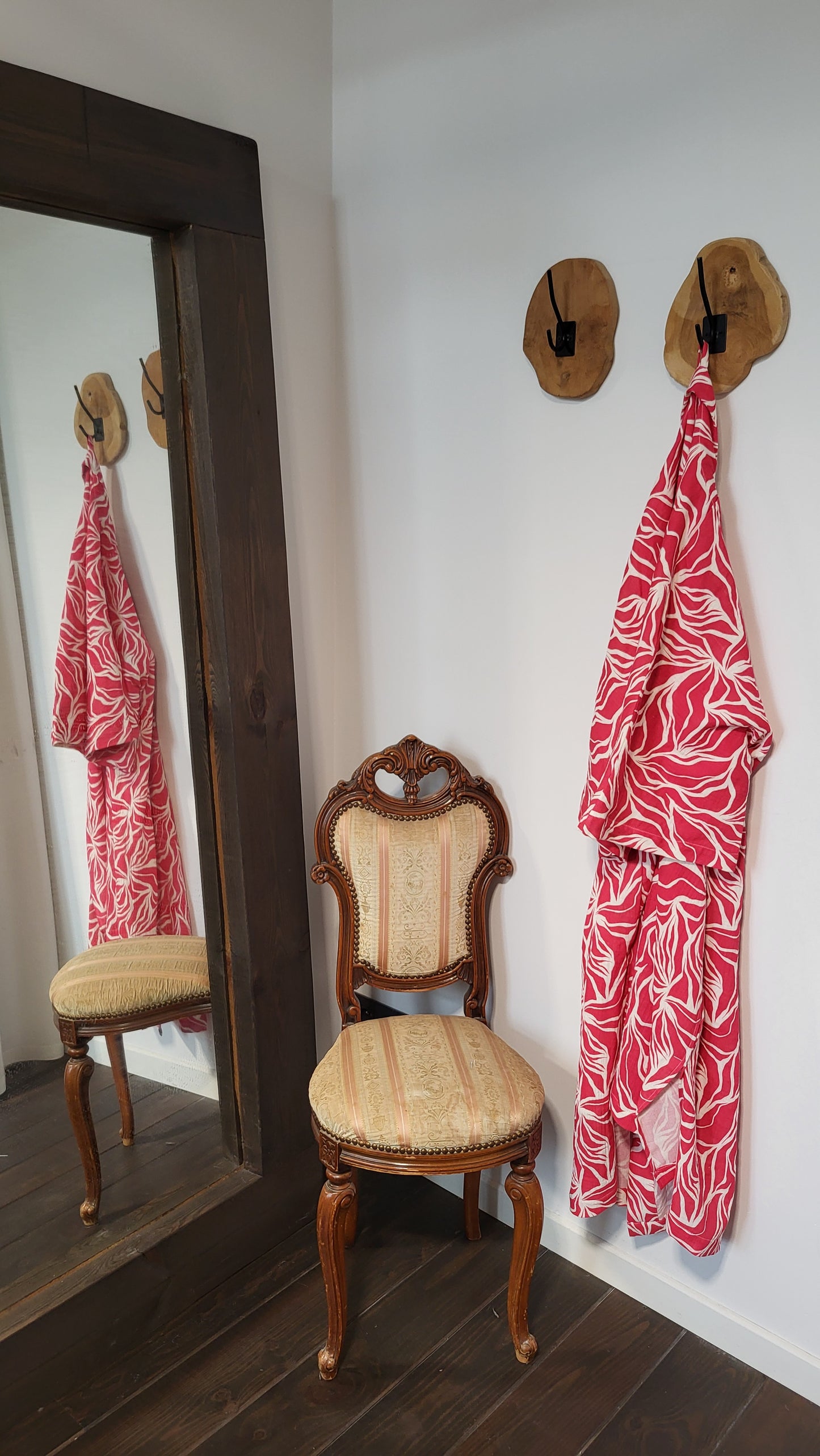 Kimono strandkleedje katoen wit rood Morabeza
