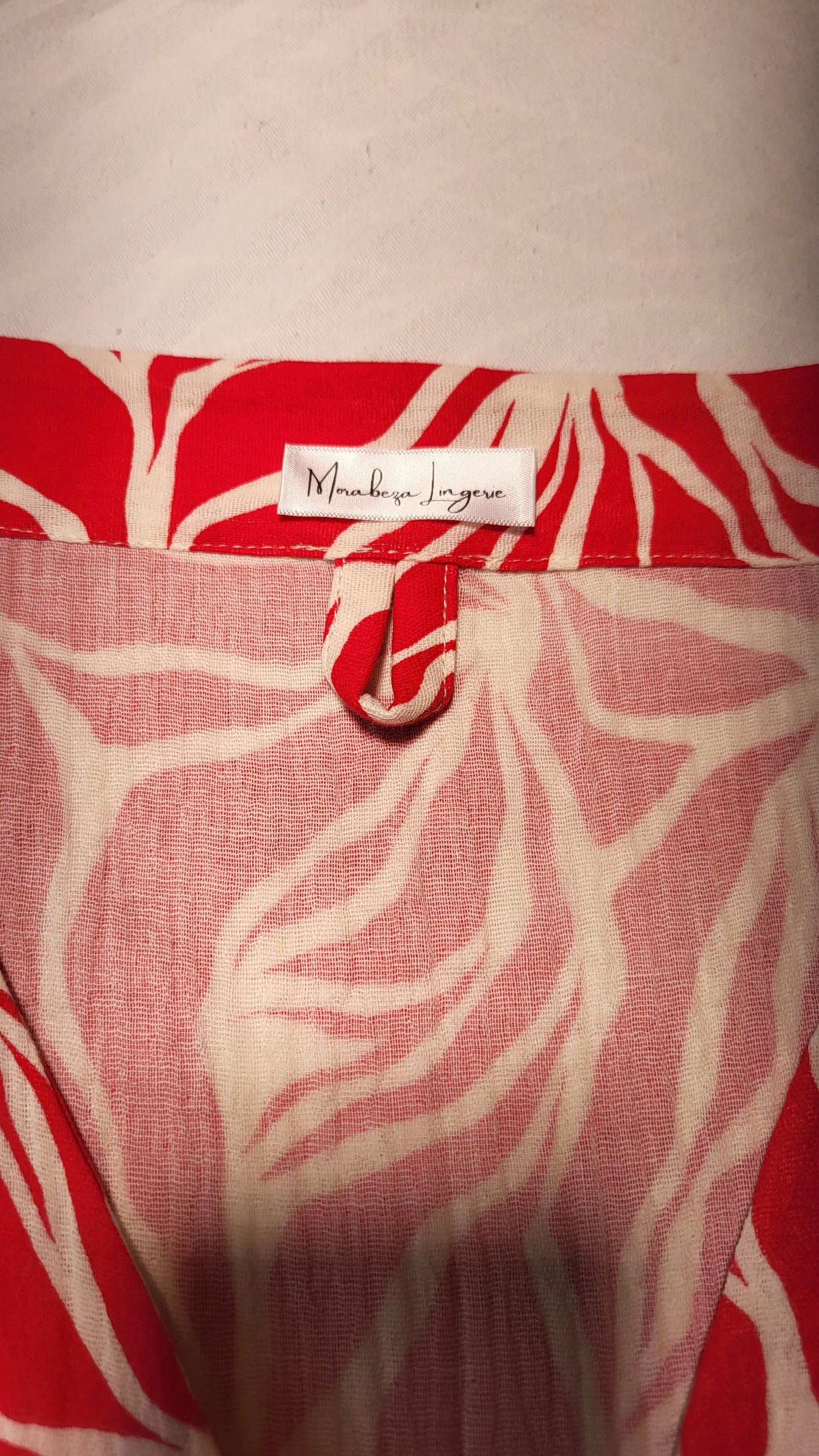 Kimono strandkleedje katoen wit rood Morabeza